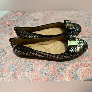 Salvatore Ferragamo Black and Gold Sequin Flats
